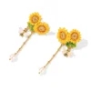 Juicy Grape original design enamel sunflower flowers bee earrings female ear clips Mori girl earrings