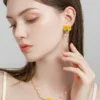 Juicy Grape original design enamel sunflower flowers bee earrings female ear clips Mori girl earrings - Image 4